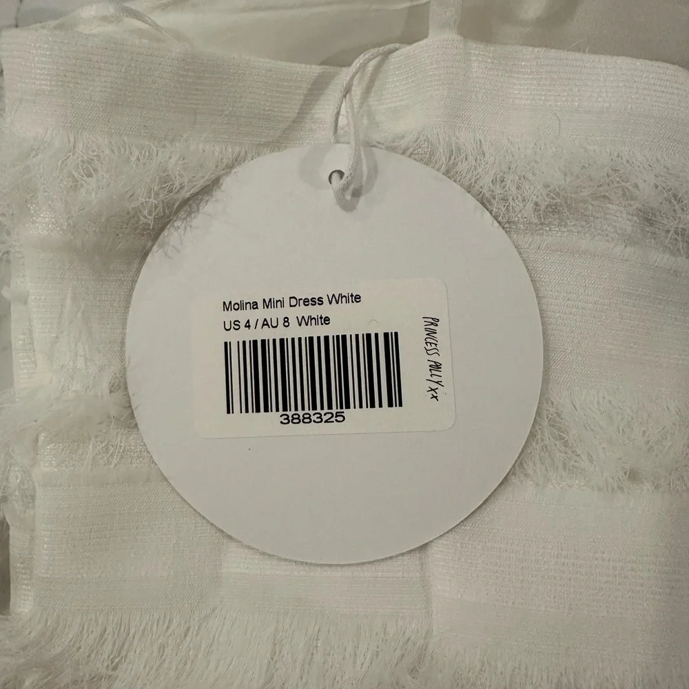 Princess Polly Molina White Mini Dress Size 4 straps eyelash ruffle fringe NWT - Picture 11 of 12